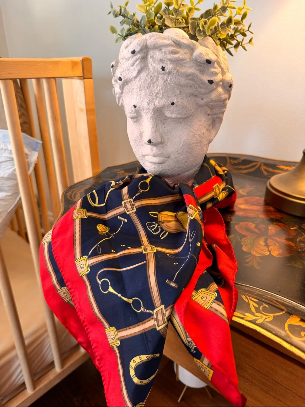 Navy and Red Equine Print Silk Scarf